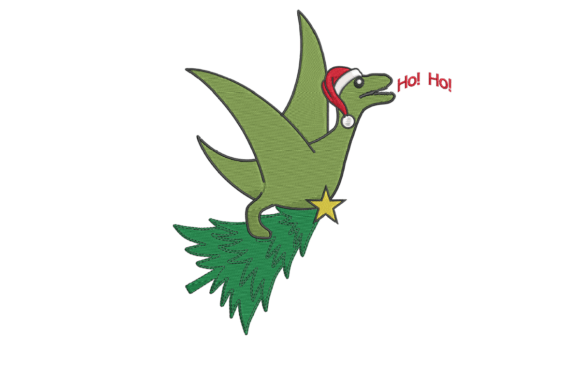 Christmas Flying Dino Embroidery Design