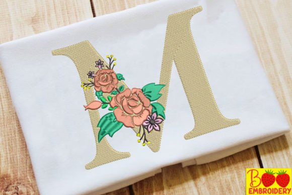 Letter M and Flower Embroidery Design