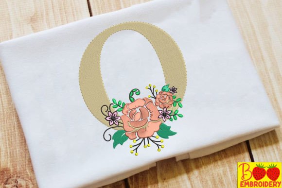 Letter O and Flower Embroidery Design