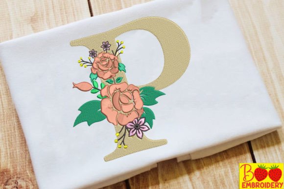 Letter P and Flower Embroidery Design