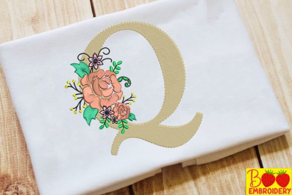 Letter Q and Flower Embroidery Design