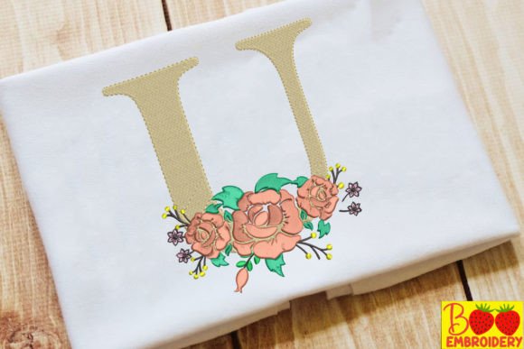 Letter U and Flower Embroidery Design