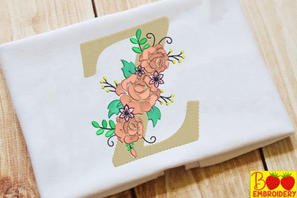 Letter Z and Flower Embroidery Design